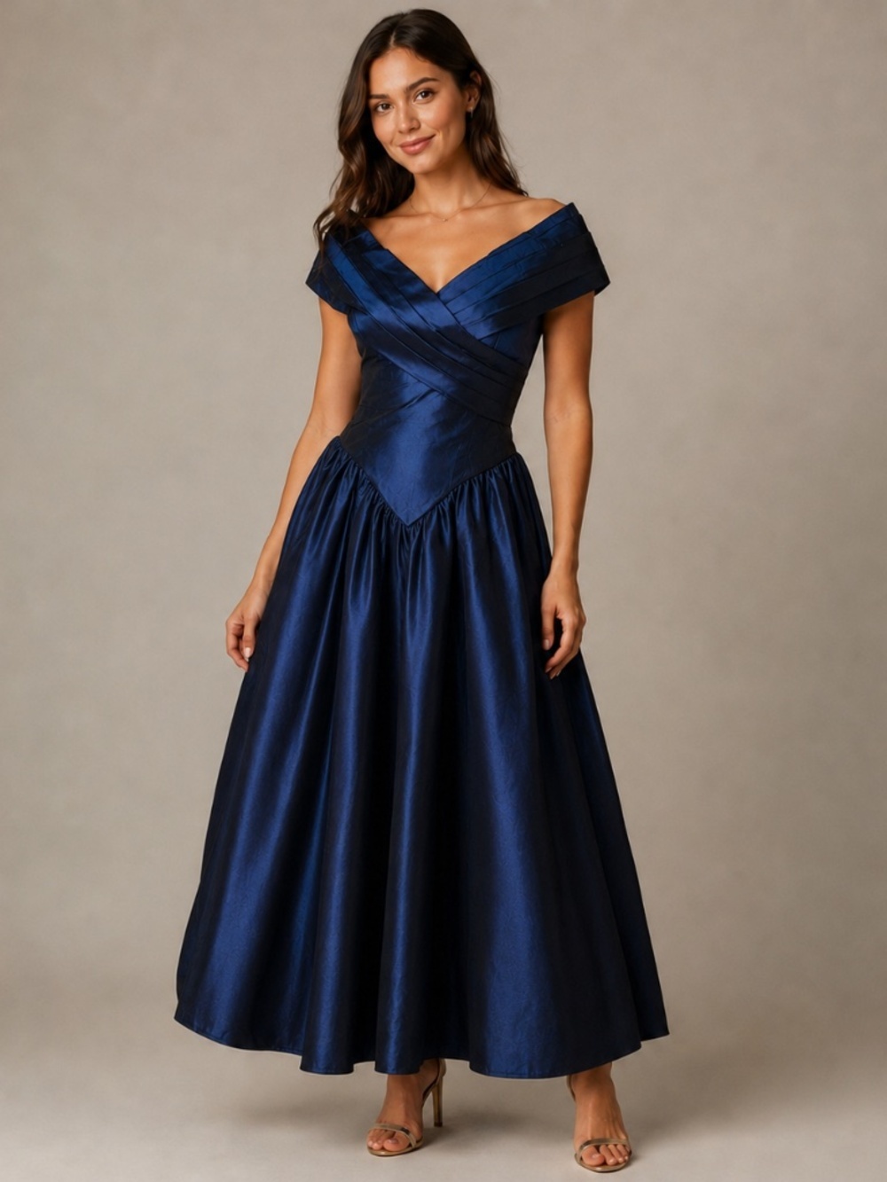 Loralie Vtg 80s Prom Queen Metallic Royal Blue Taffeta Formal Ball Gown Dress 6